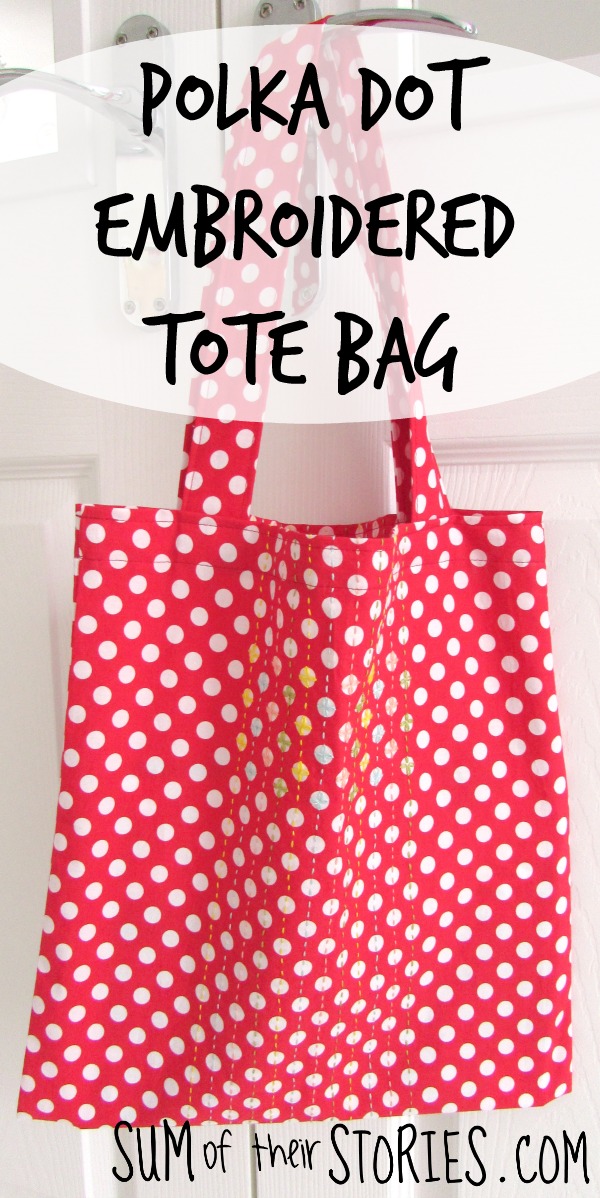 Red Polka dot embroidered tote bag