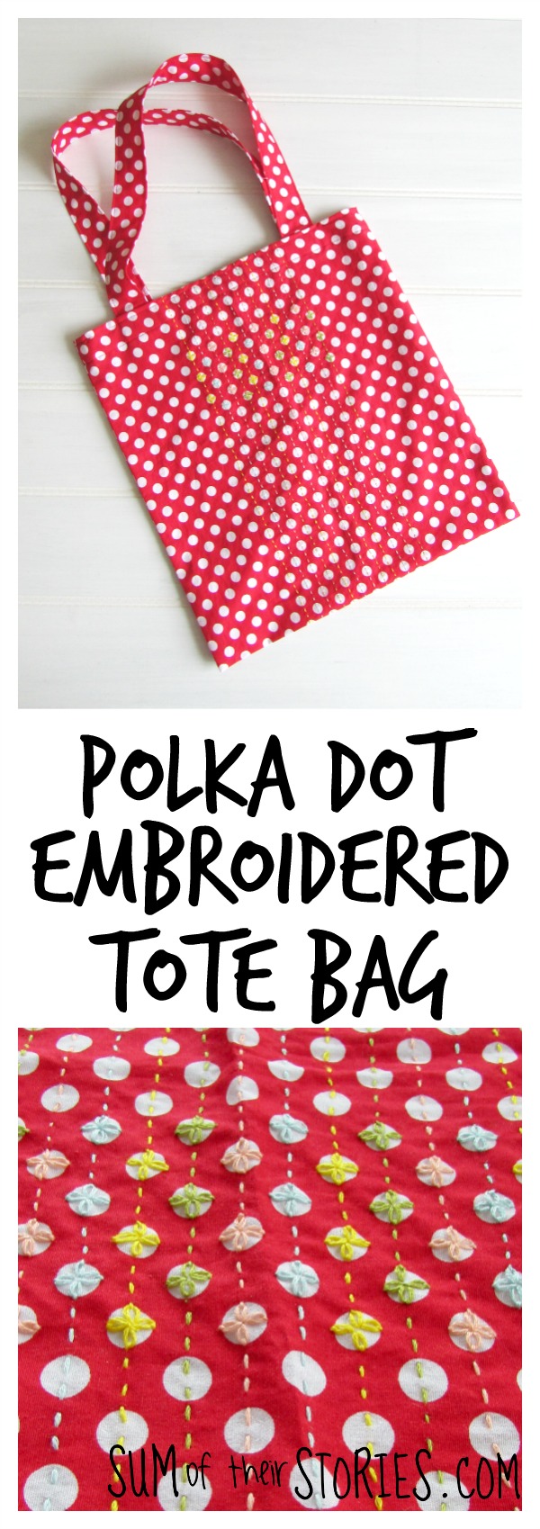 Polka dot embroidered tote bag