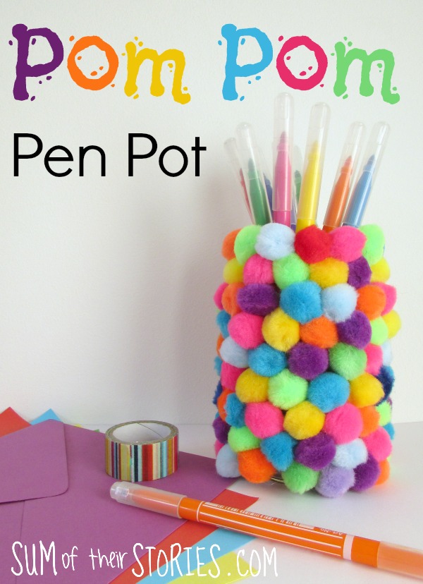 upcycled Pom pom pen pot
