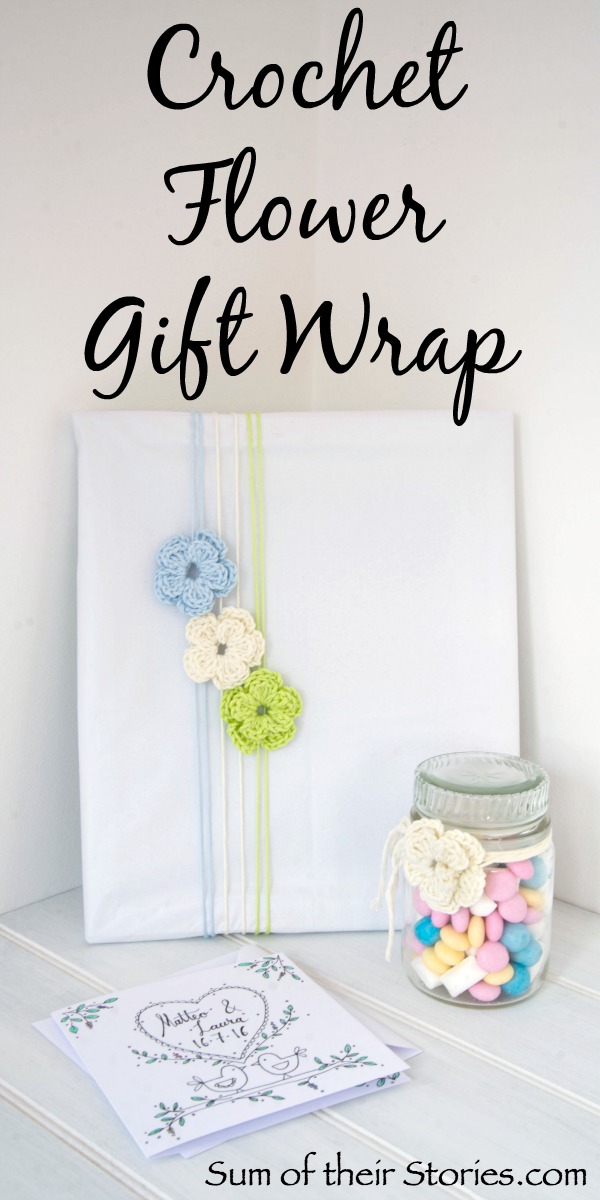 Crochet flower gift wrap
