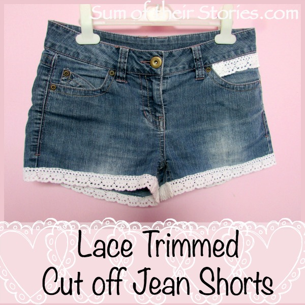 Lace trimmed cut off jean shorts