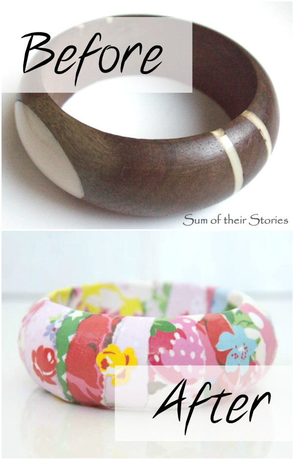 Before and after decoupage bangle