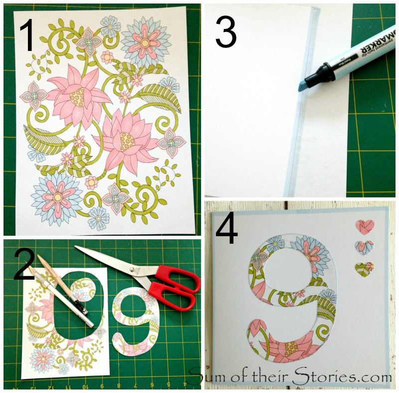 use colouring pages to make cards