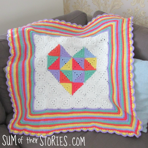 Geometric heart crocheted baby blanket