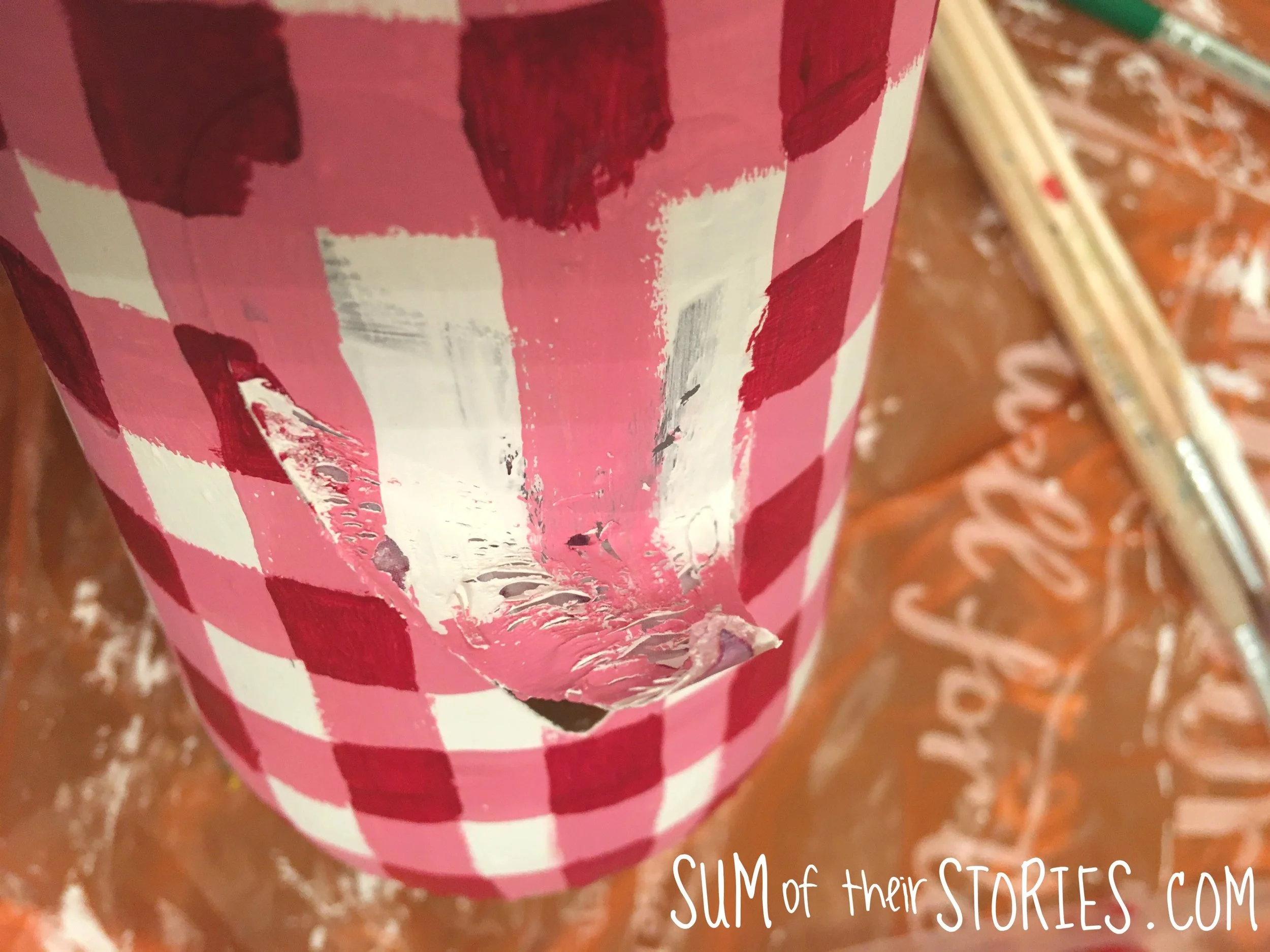 gingham effect jar upcyled