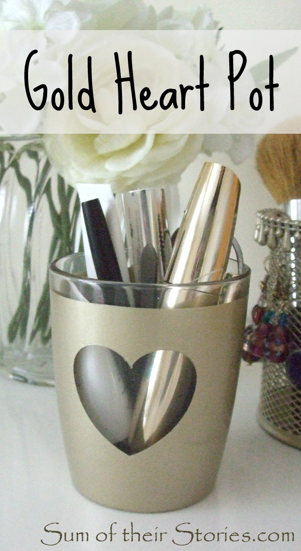 gold heart makeup brush pot