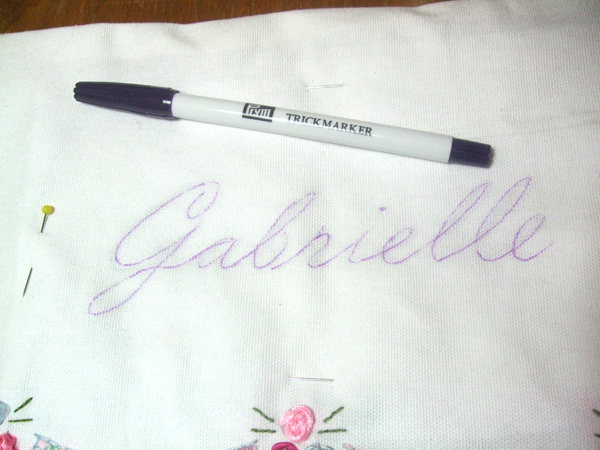 Transfer lettering for embroidered cushion
