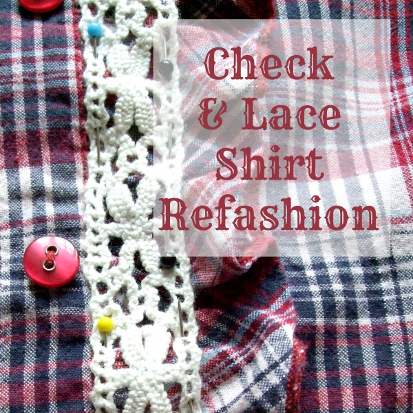 Check and lace shirt refashion