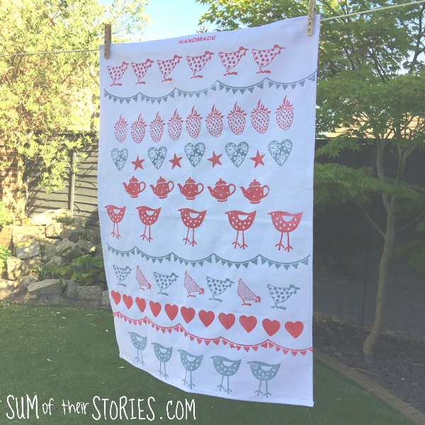 block printed tea towel