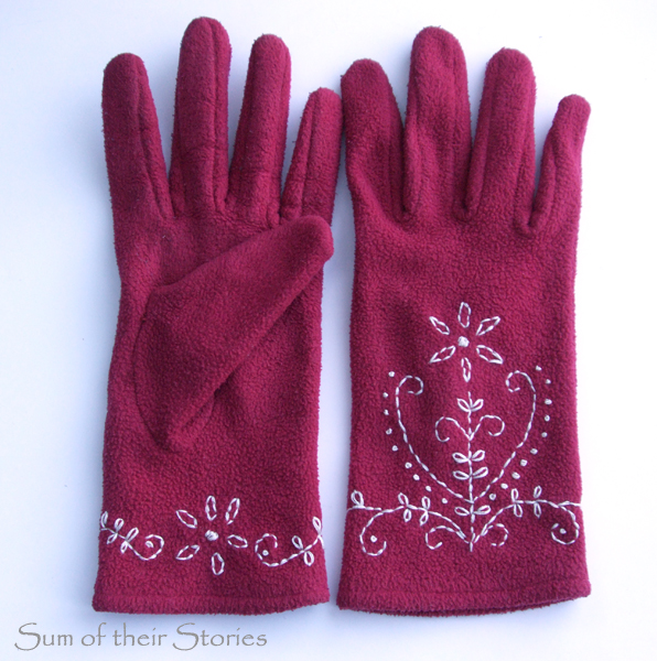 folk art embroidered gloves