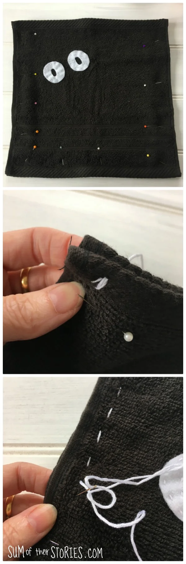 Sewing a halloween bag from face cloths