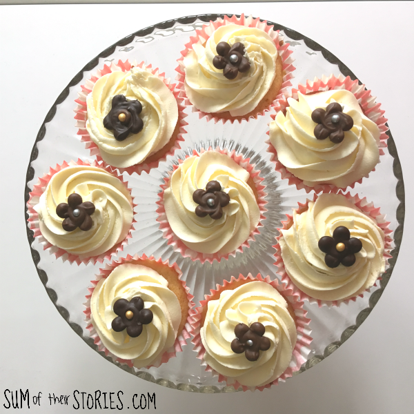 cupcakes with chocolate flower decorations