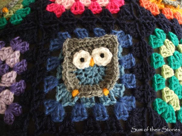 owl granny square cushion