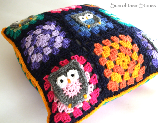 owl granny square cushion