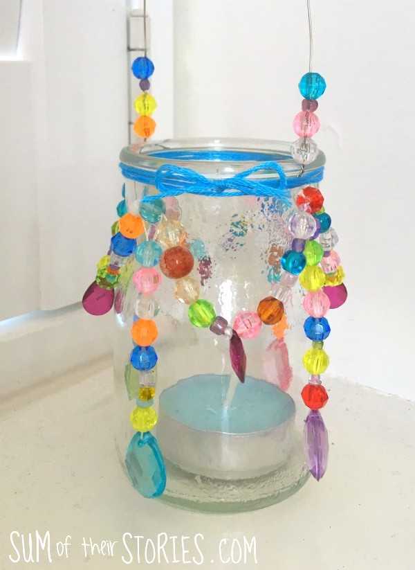 upcycled beaded jar lantern