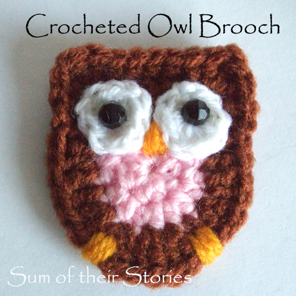 Crocheted owl brooch