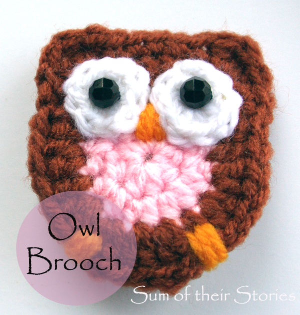Crochet owl brooch