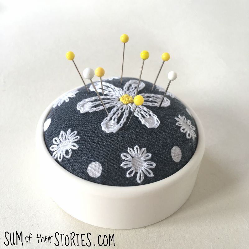daisy embroidered pincushion
