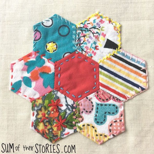 embroidered hexies patchwork
