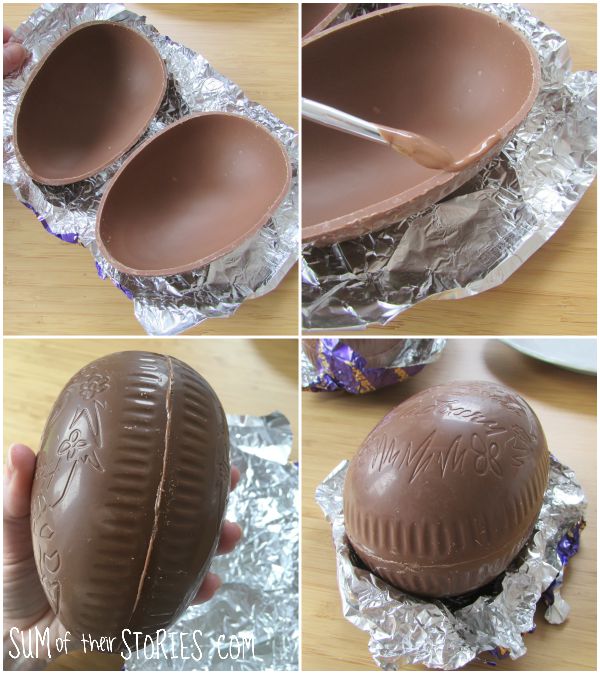 stick chocolate eggs together