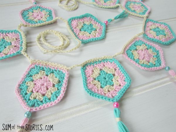 granny pentagon bunting with tassels