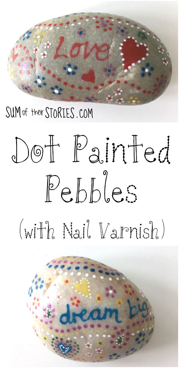 Dot painted pebbles made with nail varnish