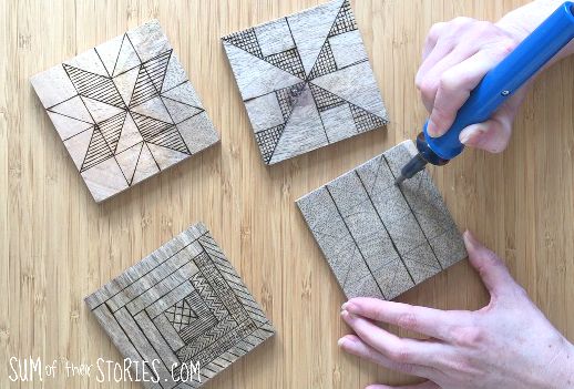 Make Quilt Block Coasters with Pyrography — Sum of their Stories Craft Blog