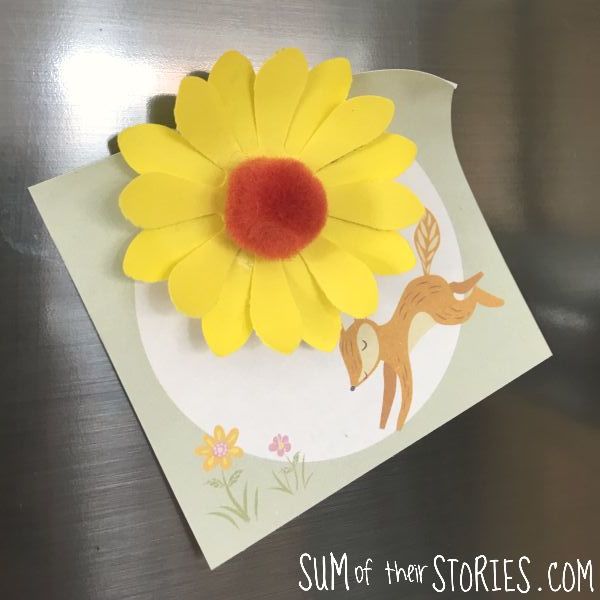 paper and pom pom sunflower fridge magnet
