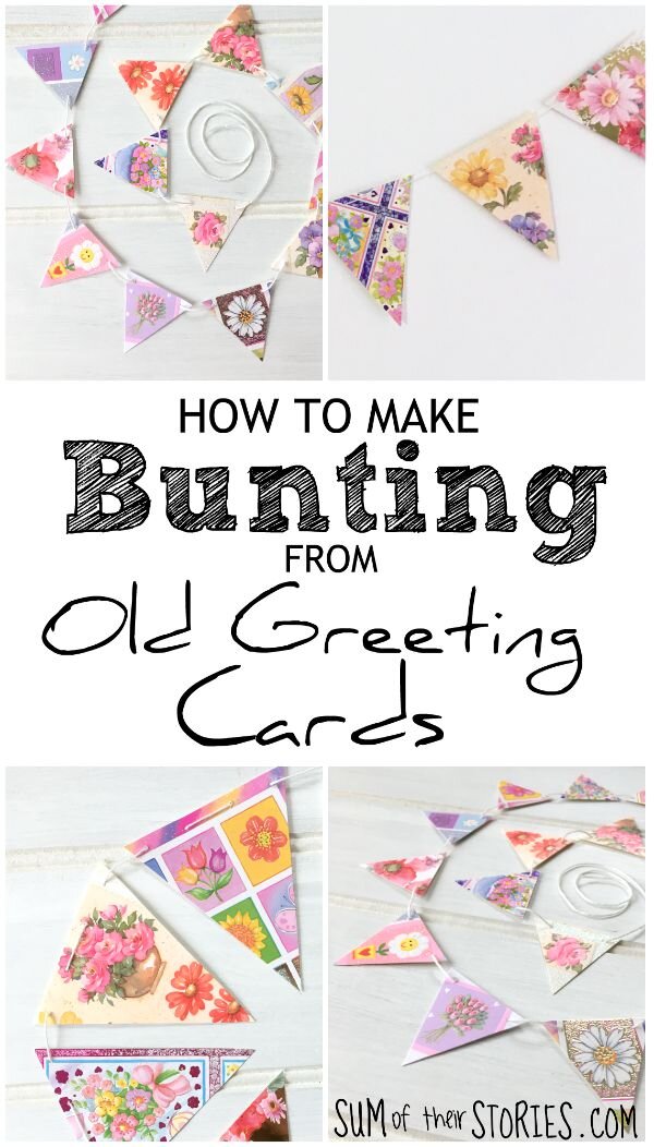 how to make bunting from old greeting cards