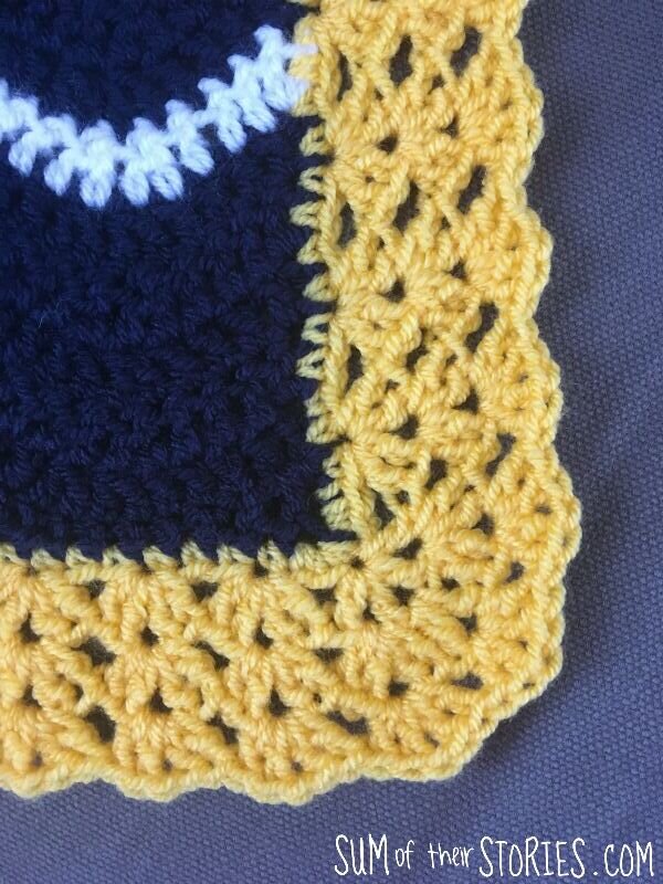 Iris stitch border on baby blanket
