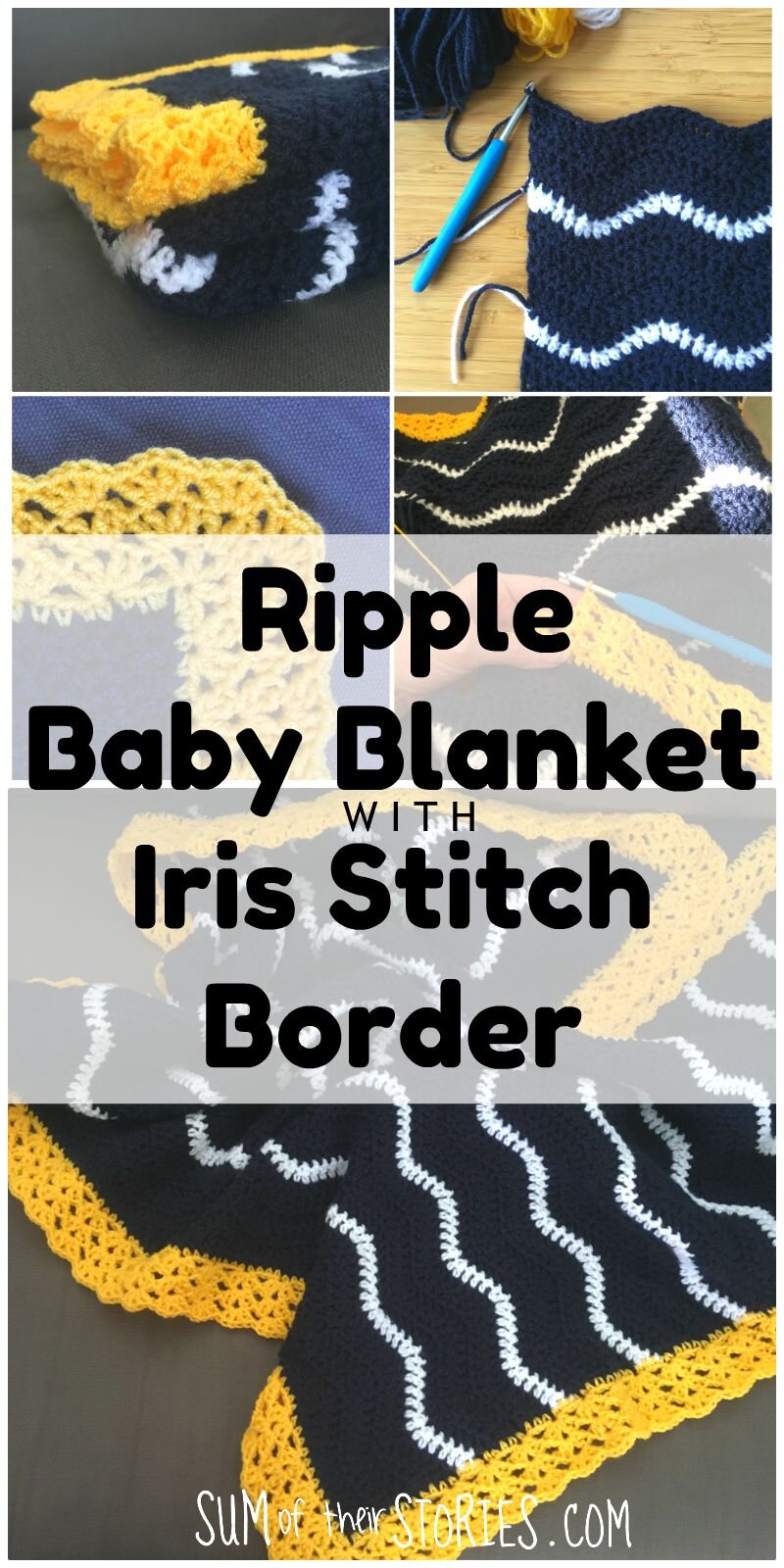 ripple crochet baby blanket with iris stitch border