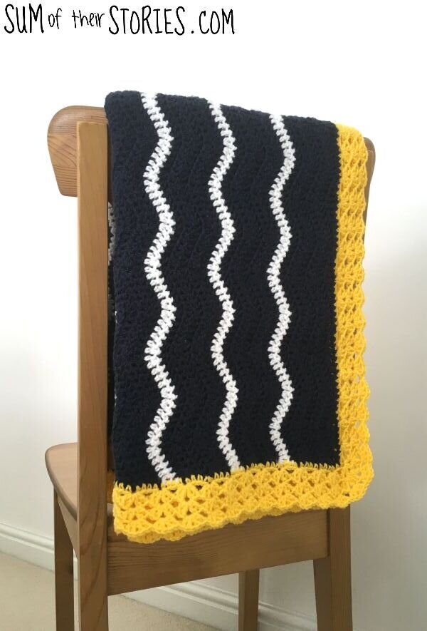 Navy and white ripple baby blanket