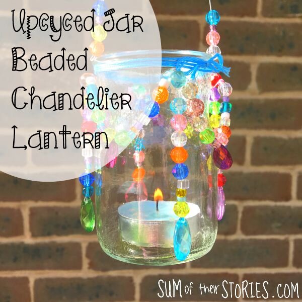 Recycled glass jar boho beaded tea light holder