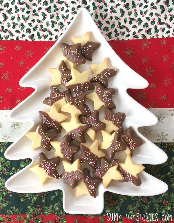 Christmas treats, chocolate dipped shortbread stars
