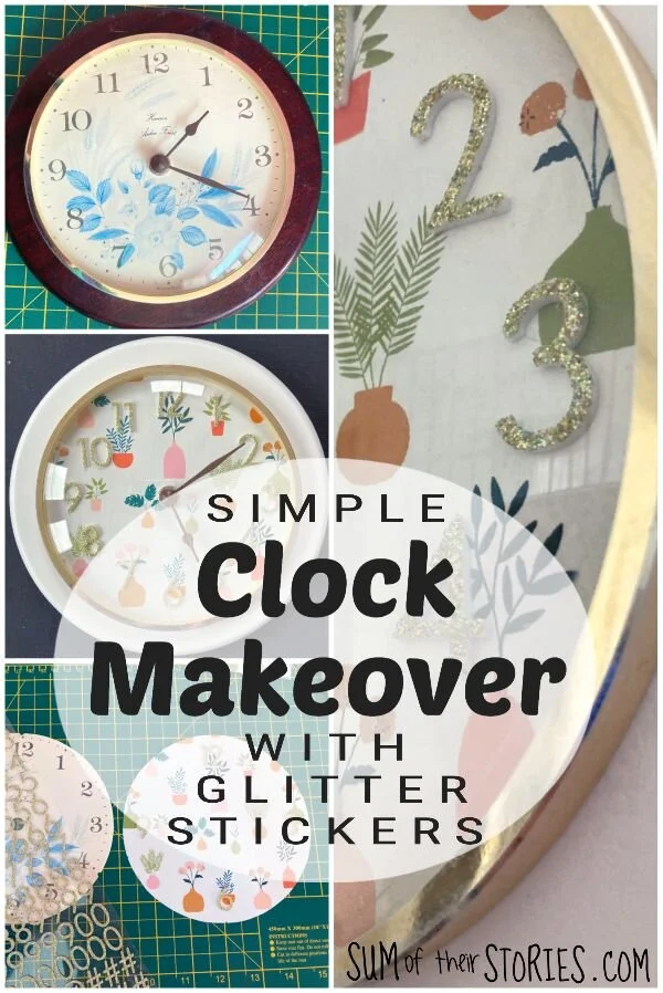 Old clock makeover using dollar store stickers