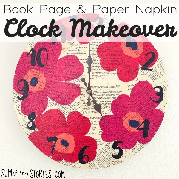 Book Page and Paper Napkin Clock Makeover