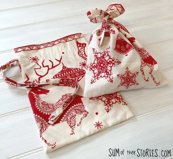 How to make the easiest reusable fabric Christmas gift bags — Sum of ...