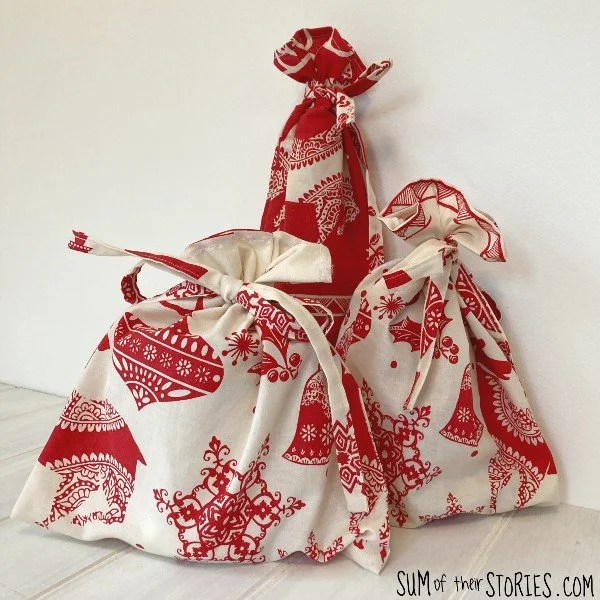 How to make the easiest reusable fabric Christmas gift bags