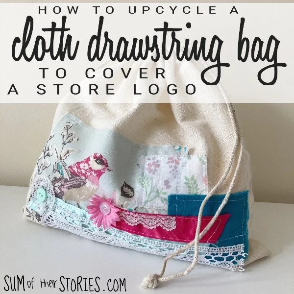 How to upcycle a cloth gift bag to cover a store logo