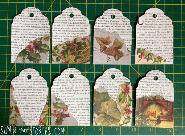 Gift tags made from old magazines and old business cards