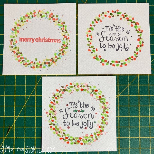 3 variations of a simple dotty wreath Christmas card design
