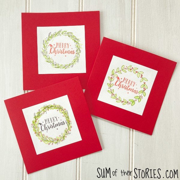3 Christmas cards with a simple watercolour wreath design