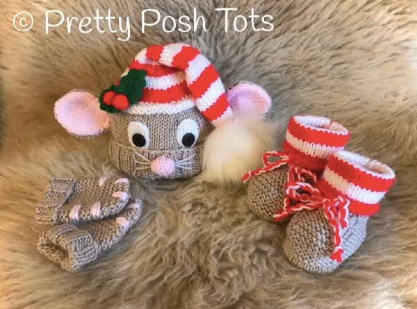 cute baby christmas knit hat and booties pattern