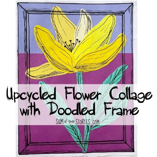 Upcycled Flower Collage from Colourful Envelopes with Doodled Frame