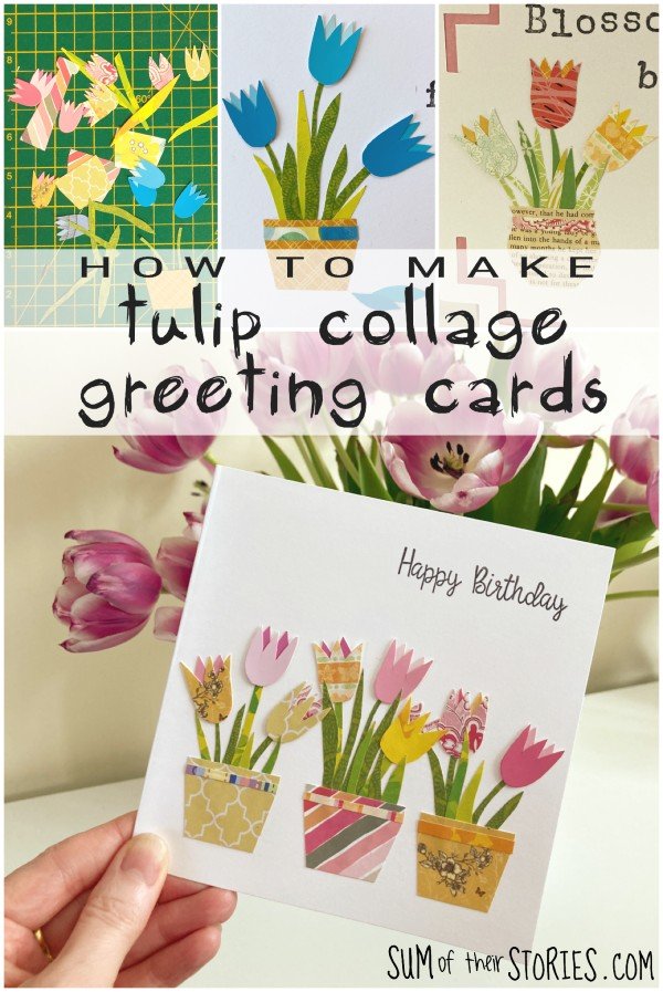 spring tulip cards made with a paper collage technique