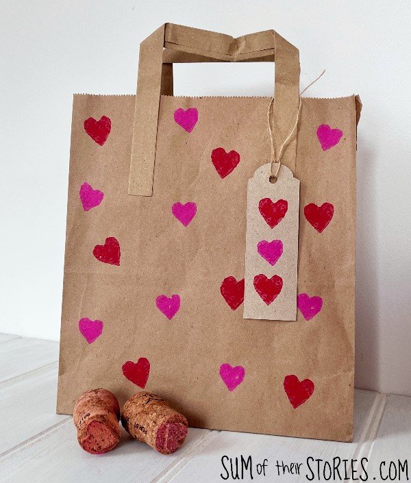 paper bag stamped with hearts