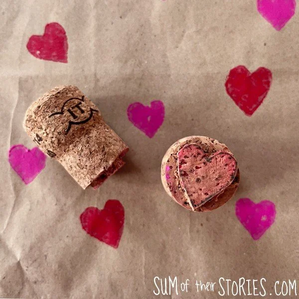 corks carved into heart printing stamps