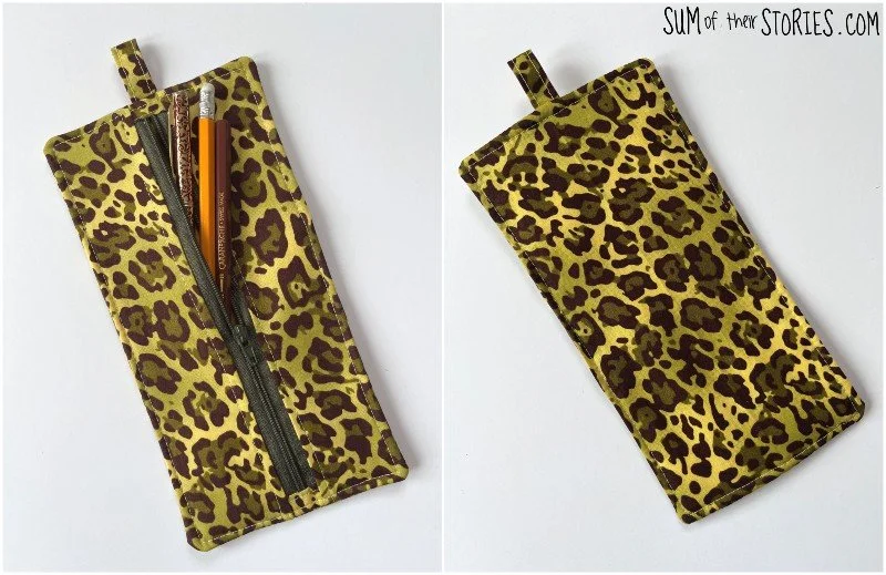 flat pencil case made from leopard print fabric