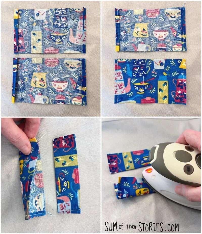 step by step making drawstring channels for a mini pouch