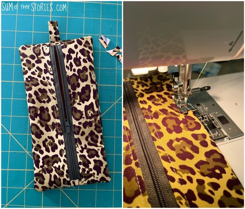 top stitch around pencil case